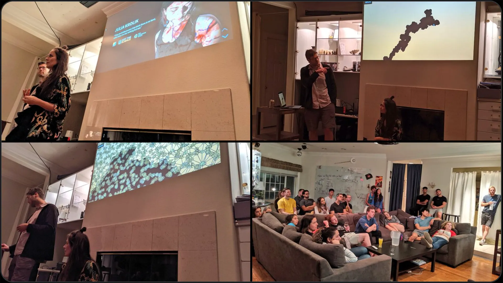 Owen Fernley and Julia Krolik presenting their work at the Rainbow Mansion, Cupertino, California Owen Fernley and Julia Krolik presenting their work at the Rainbow Mansion, Cupertino, California