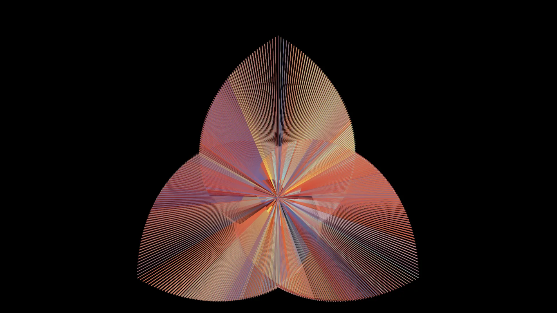 A pedal is formed from a triangular perimeter. Points of a line spiral from the edge to the centre. Leading slide image